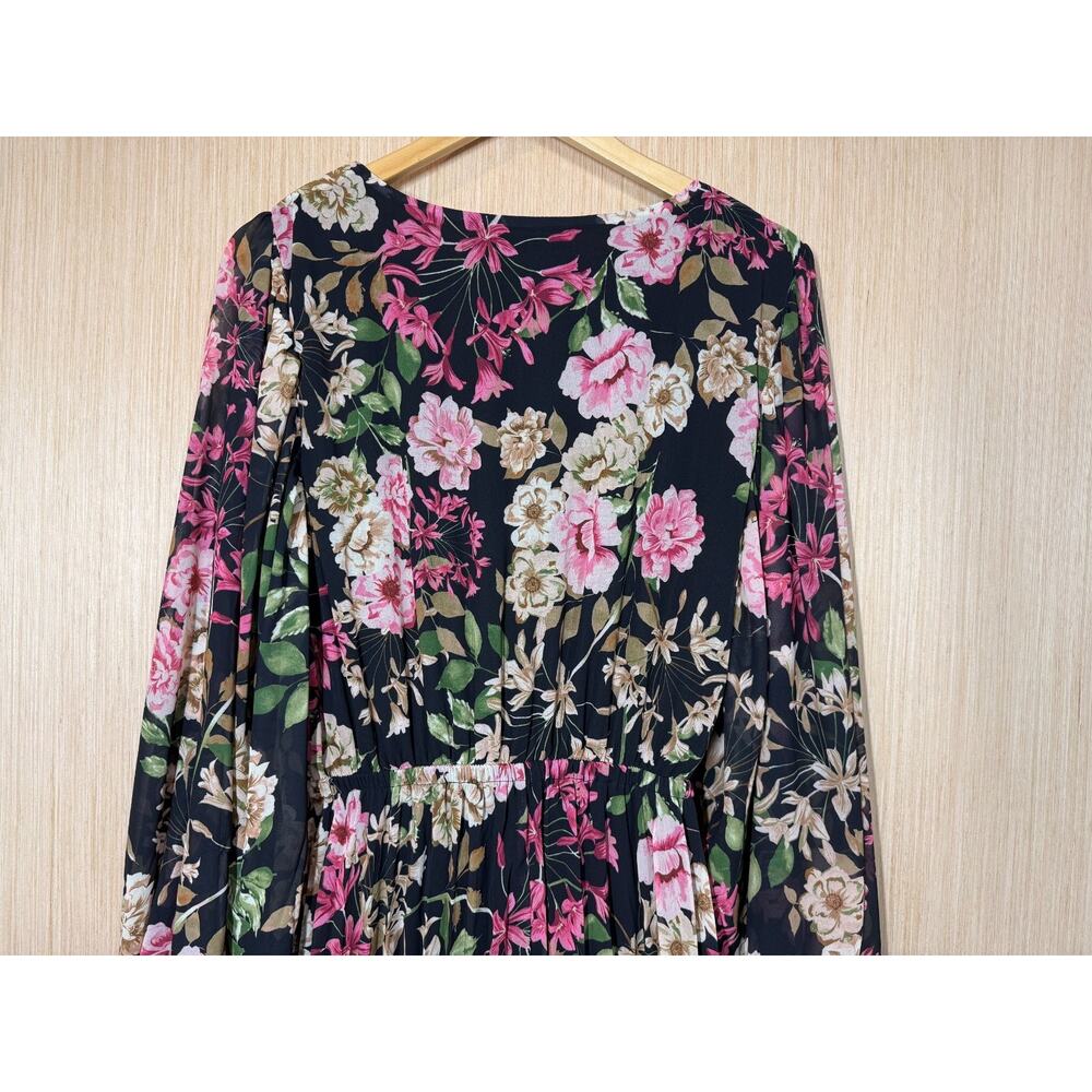 NEW Baltic Born Laurie Black Floral Midi Dress Womens 1X Pleated Lined Romantic - Picture 6 of 12